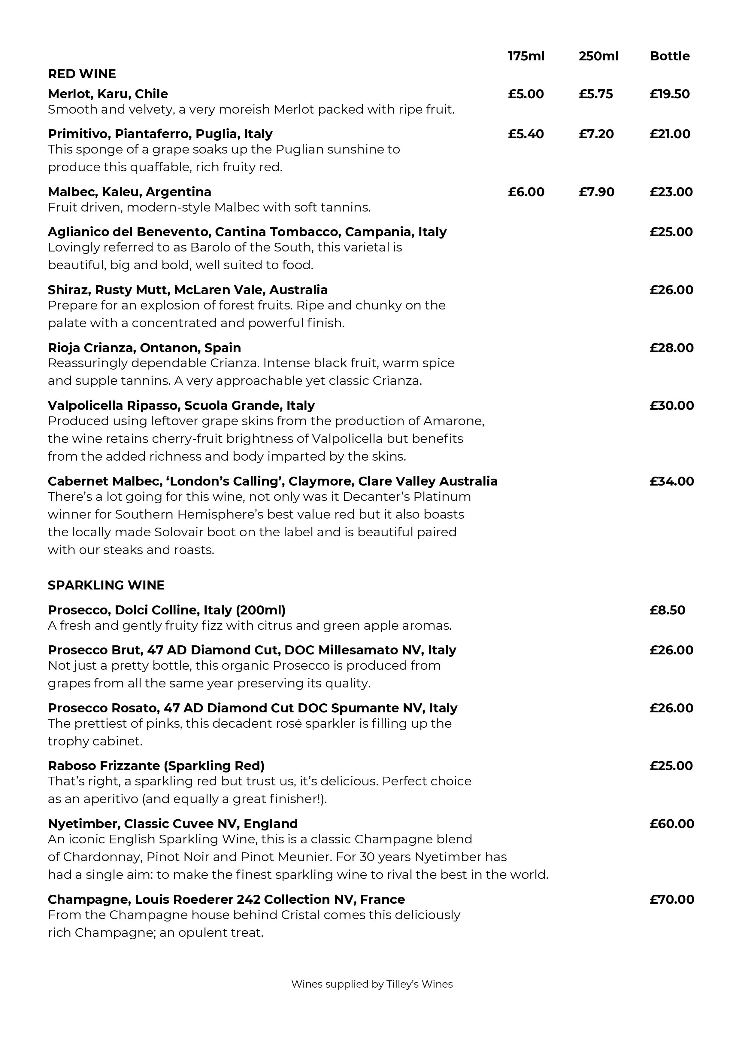 Nags Head Wollaston Our Wines By The Bottle or Glass Freehouse